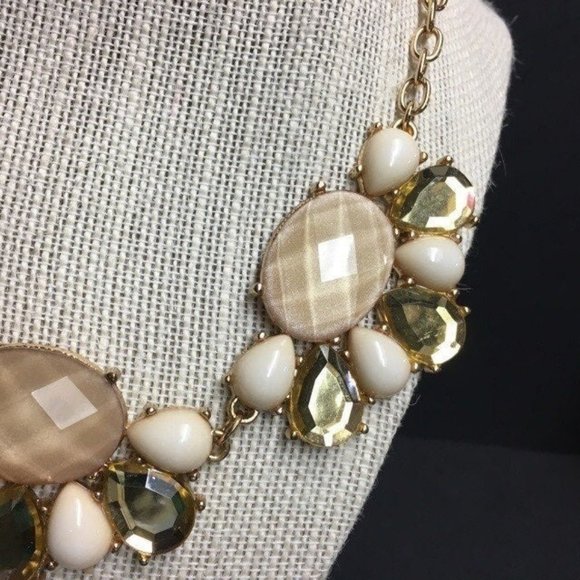 Charming Charlie Statement Necklace Gold Faceted Teardrop Beige Retro BoHo - Picture 4 of 7
